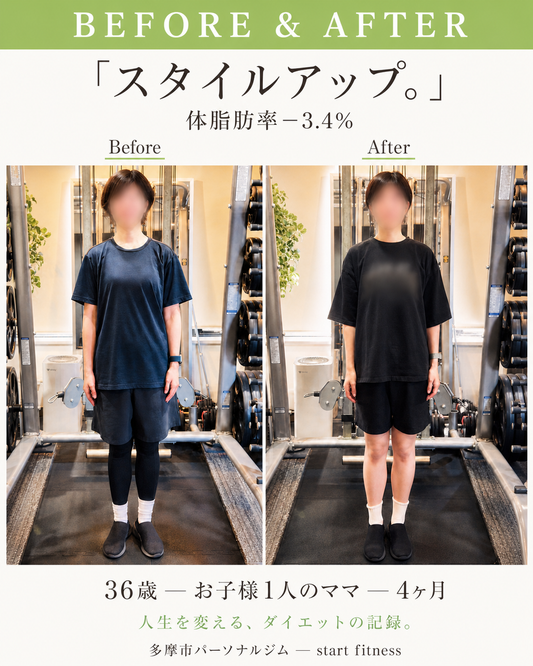  36歳・お子様1人のママ・4ヶ月の変化｜体脂肪率-3.4%｜多摩市パーソナルジム